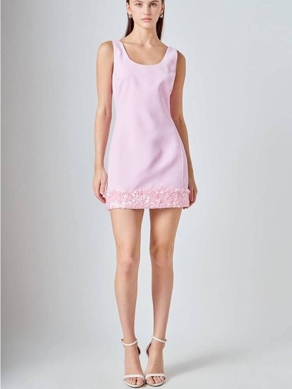 Endless Rose Sequin Hem Embellished Sleeveless Baby Pink Shift Minidress